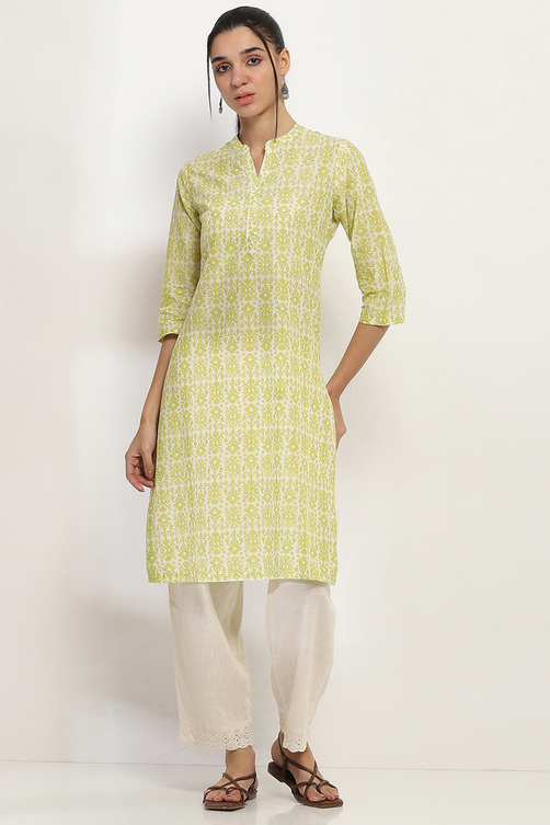 Grey Cotton Printed Straight Kurta image number 5