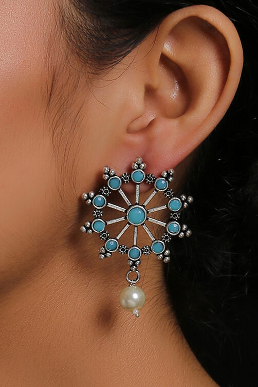 Turquoise Metal Brass Earrings image number 0