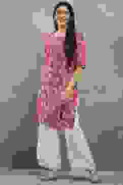 Pink Polyester Straight Kurta Pants Set image number 0