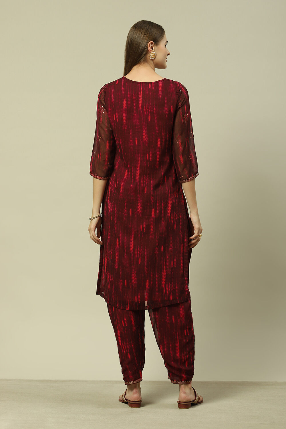 Wine Polyester Straight Printed Kurta Palazzo Suit Set image number 3