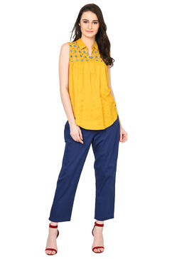 Blue Cotton Slim Pants image number 1