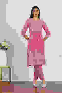 Pink Cotton Kurta Pants Set image number 6
