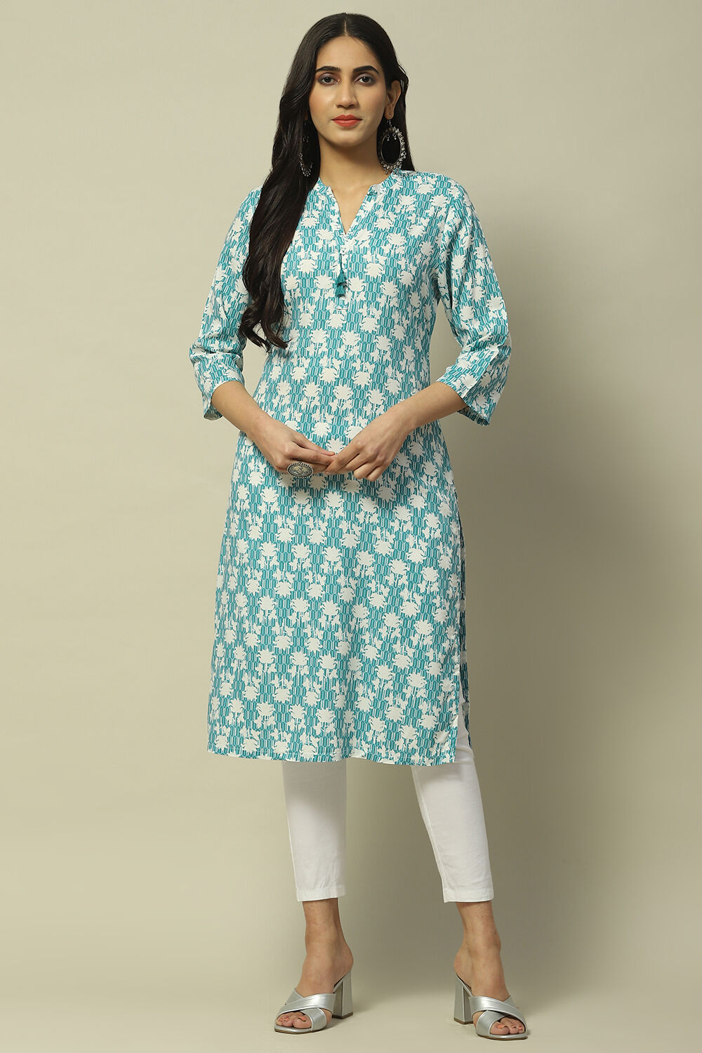 Sea Blue Rayon Staight Kurta image number 5