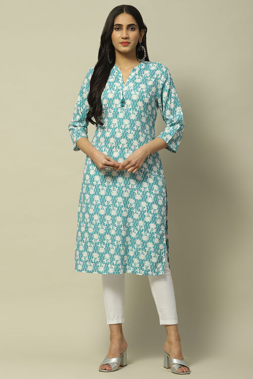 Sea Blue Rayon Staight Kurta image number 5