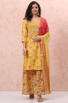 Yellow Art Silk Sharara Suit Set image number 7