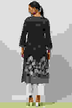 Black Rayon Printed Straight Kurta image number 3