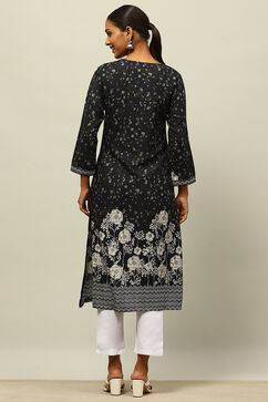Black Rayon Printed Straight Kurta image number 3