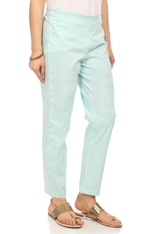 Blue Cotton Slim Pants image number 2