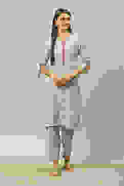 White Viscose Straight Printed Kurta Palazzo Suit Set image number 6