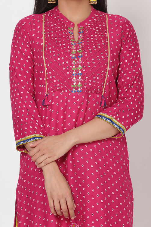 Pink Viscose Rayon Straight Kurta image number 1