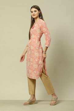 Peach Viscose Straight Printed Kurta image number 2