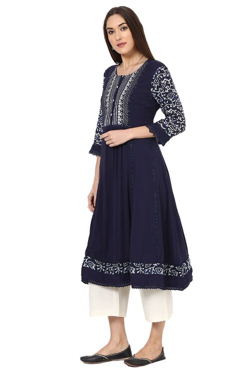 Indigo Kalidar Viscose Rayon Kurta image number 2