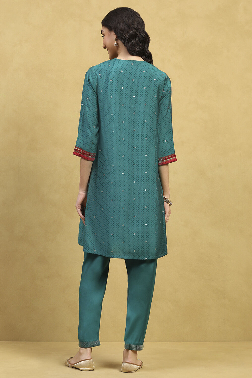 Teal Viscose Blend Printed Straight Kurta Pants Set image number 4