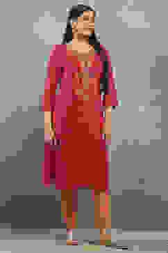 Pink Viscose Flared Kurta Pants Set image number 5