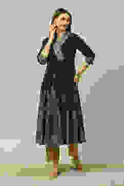 Green Polyester Kalidar Printed Dress image number 5