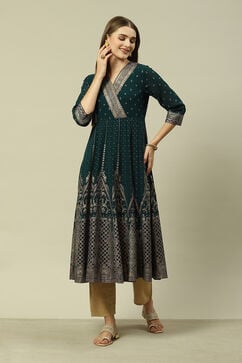 Green Polyester Kalidar Printed Dress image number 5