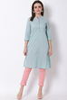 Aqua Cotton Straight Kurta image number 4