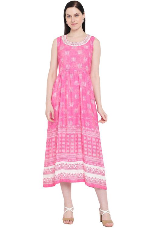 Pink Viscose Flared Kurta image number 0
