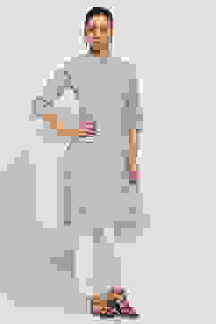 Grey Cotton Printed Straight Kurta image number 4