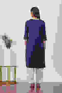 Navy Blue Cotton Blend Straight Kurtas image number 3