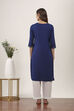 Navy Blue Cotton Blend Straight Kurtas image number 3