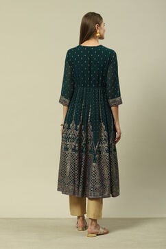 Green Polyester Kalidar Printed Dress image number 3