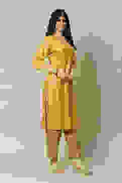 Yellow LIVA Straight Printed Top image number 3