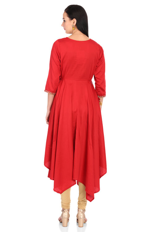 Red Asymmetric Cotton Dress image number 5