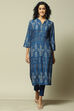 Indigo LIVA Straight Printed Kurta image number 5