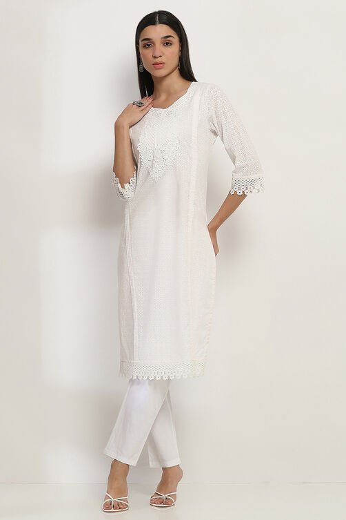 White Cotton Straight Kurta image number 0