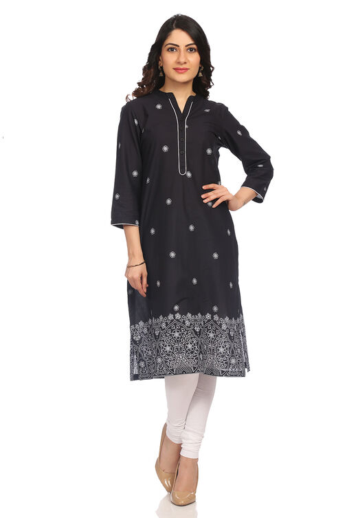 Black Straight Cambric Cotton Kurta image number 0