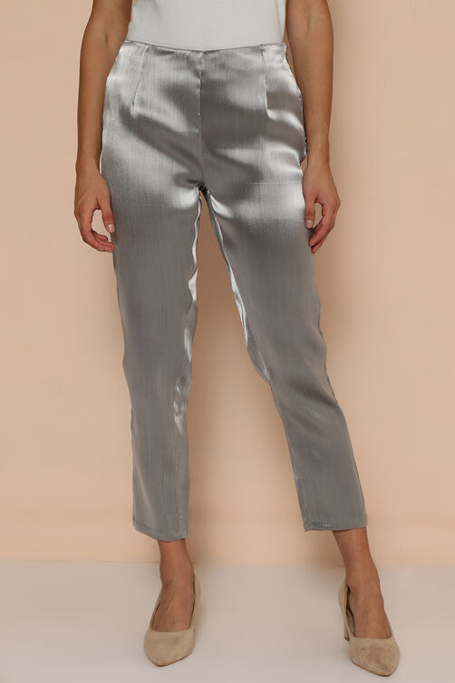 Silver Polyester Slim Pants image number 0