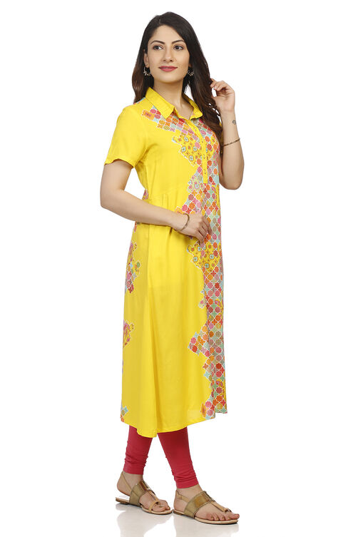 Yellow A Line Viscose Rayon Kurta image number 3