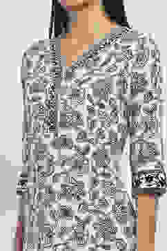 White and Black Printed Straight Suit Set image number 1