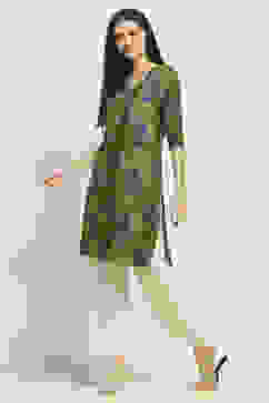 Olive Green Printed Straight Kurta image number 2