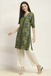 Olive Green Viscose Rayon Printed Straight Kurta image number 2
