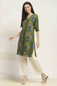 Olive Green Viscose Rayon Printed Straight Kurta image number 2