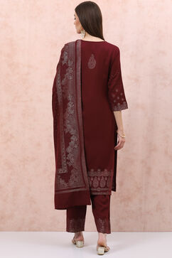 Maroon Art Silk Straight Suit Set image number 4