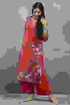 Red Viscose Straight Kurta Pants Set image number 0