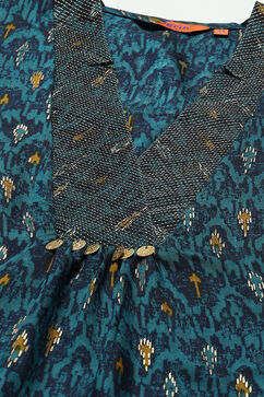 Peacock Blue Viscose Blend Straight Suit Set image number 1