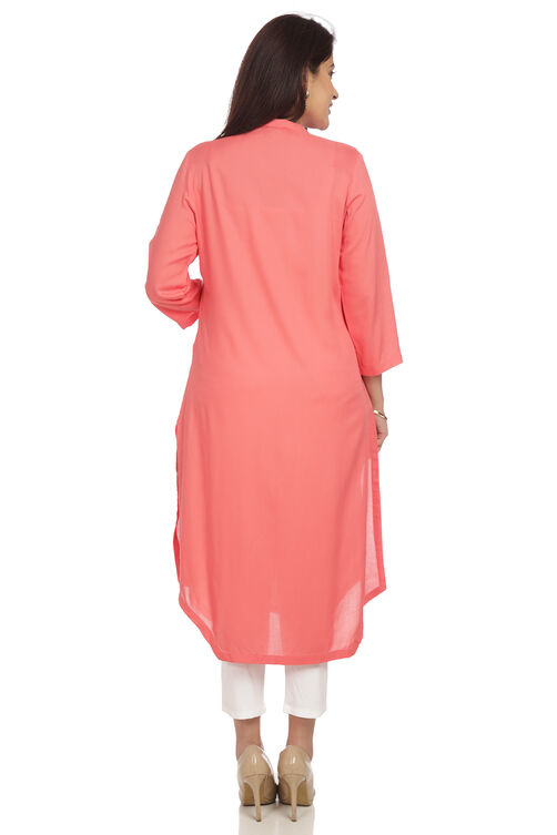 Pink Straight Viscose Kurta image number 4