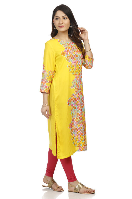 Yellow Straight Viscose Rayon Kurta image number 2