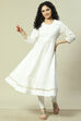 White Cotton Blend Straight Kurta image number 0