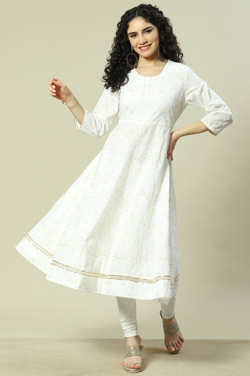 White Cotton Blend Straight Kurta image number 0