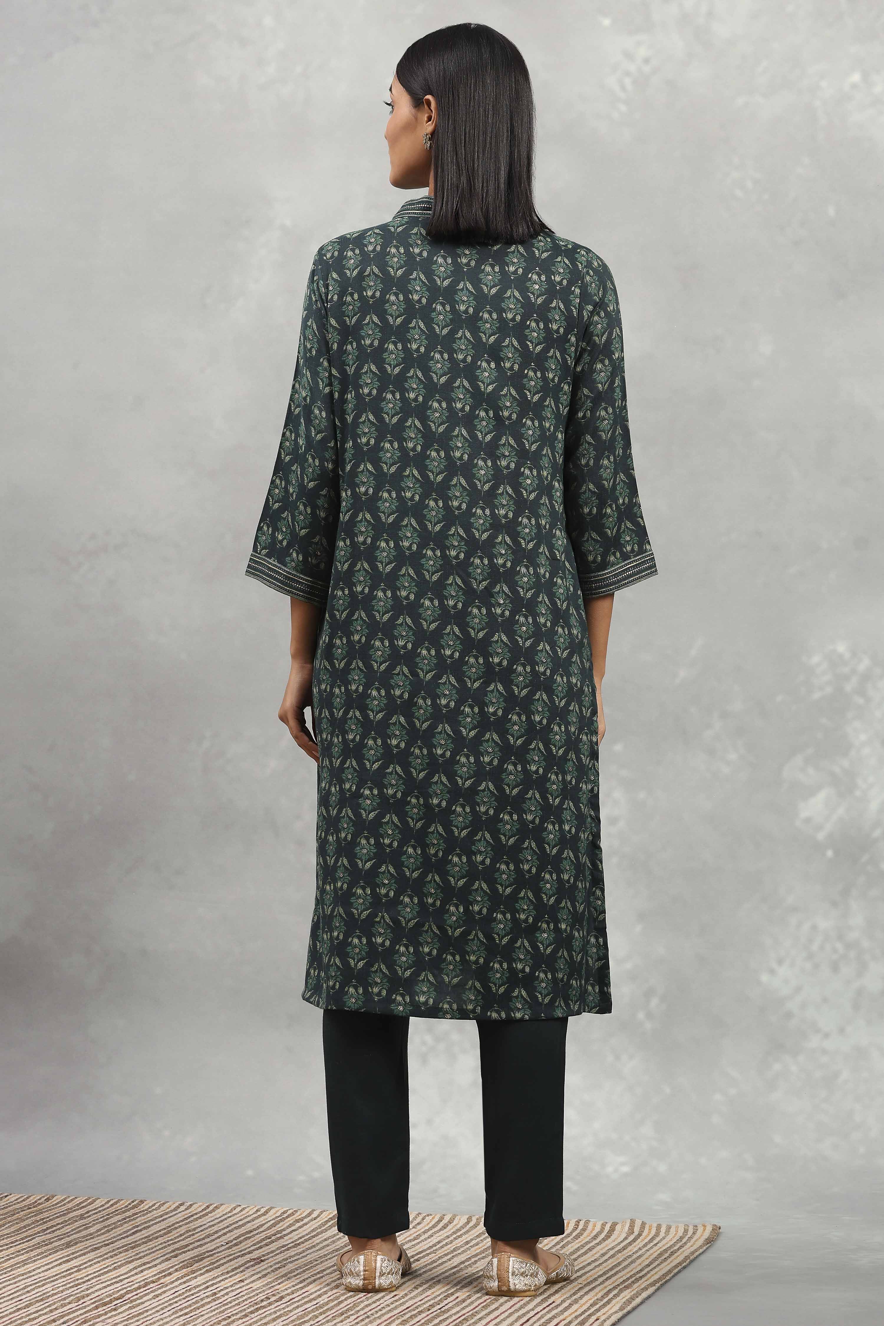 Brown Viscose Blend Printed Straight Kurta Pants Set image number 4