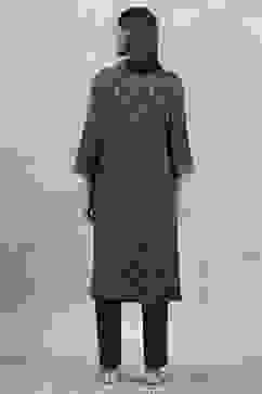 Green Viscose Blend Printed Straight Kurta Pants Set image number 4