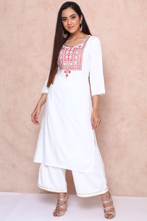 White Viscose Rayon Straight Kurta image number 0