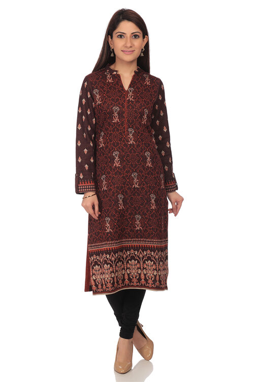 Brown Straight Poly Cotton Kurta image number 0