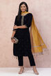 Blue Acrylic Velvet Straight Suit Set image number 0