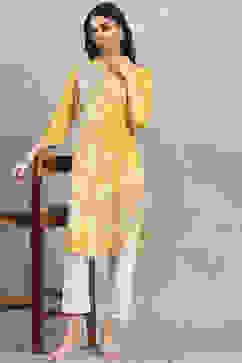 Yellow Viscose Rayon Printed Straight Kurta image number 0